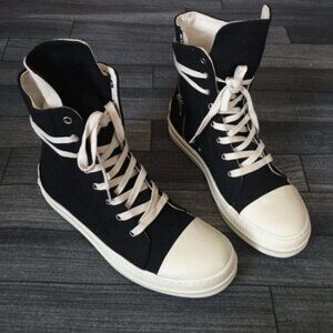 MENS RICK OWENS DRKSHDW RAMONES BLACK CANVAS SNEAKER SHOES SIZE US 10.5